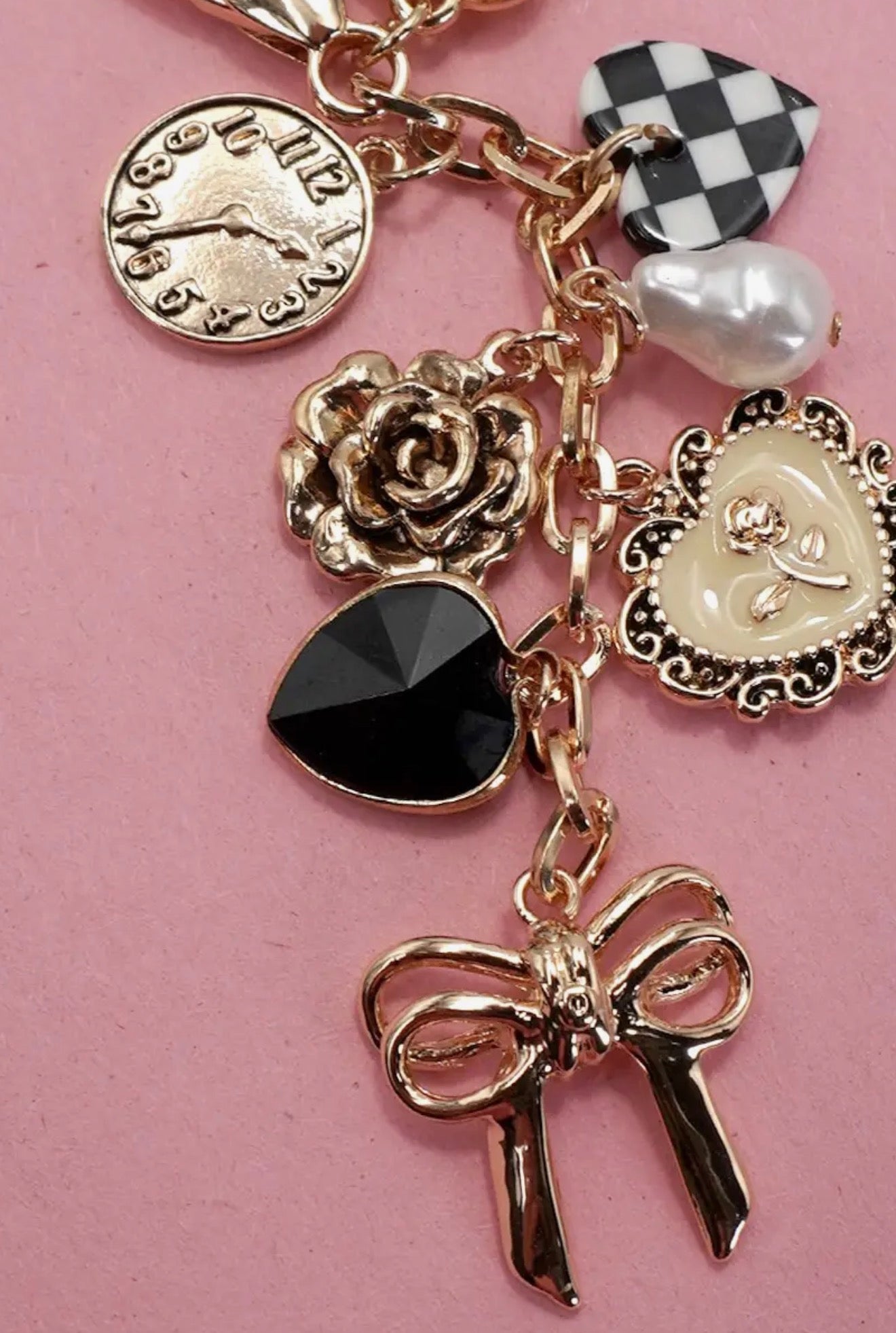 Checkered heart bag charm