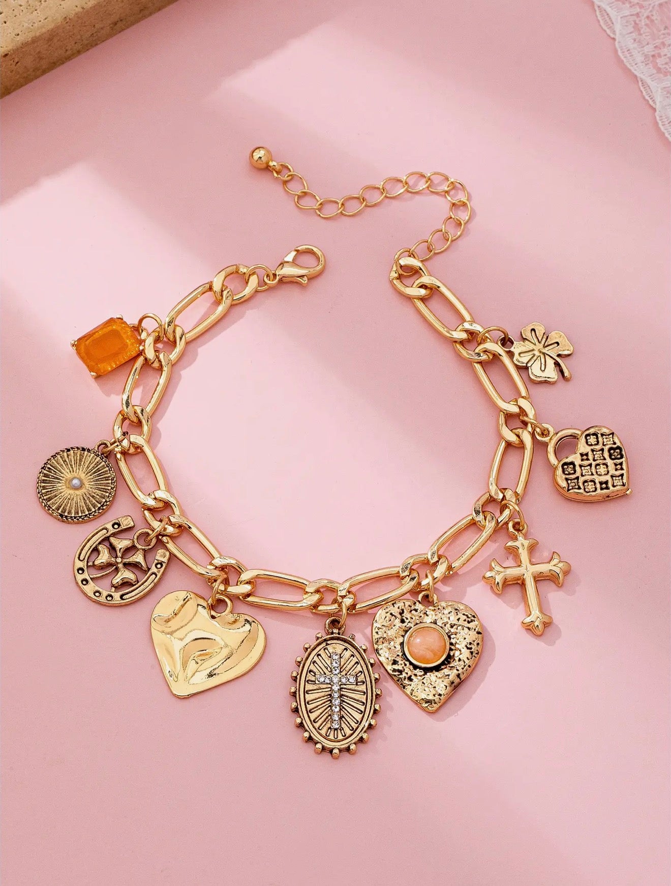 Cross heart charm bracelet