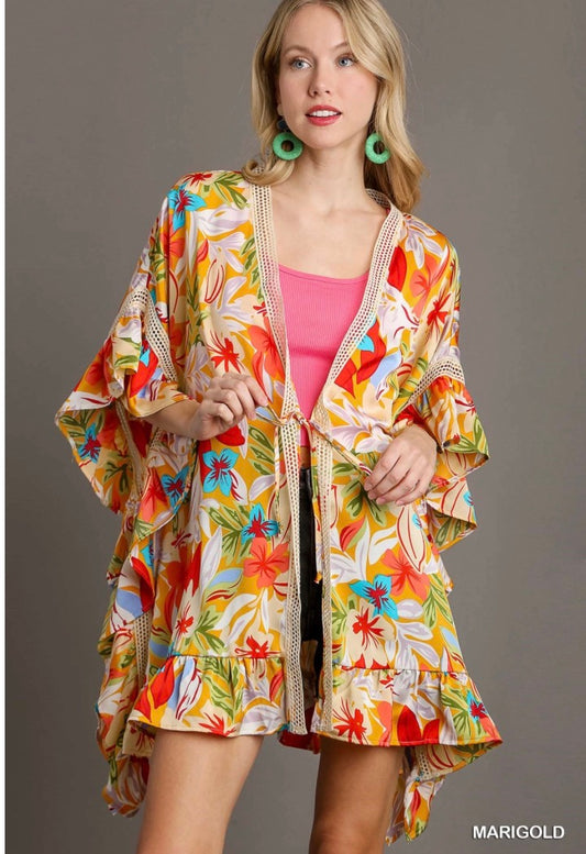Satin floral kimono