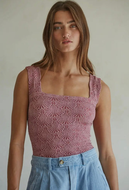 Maroon O/S Spandex Jacquard Tank