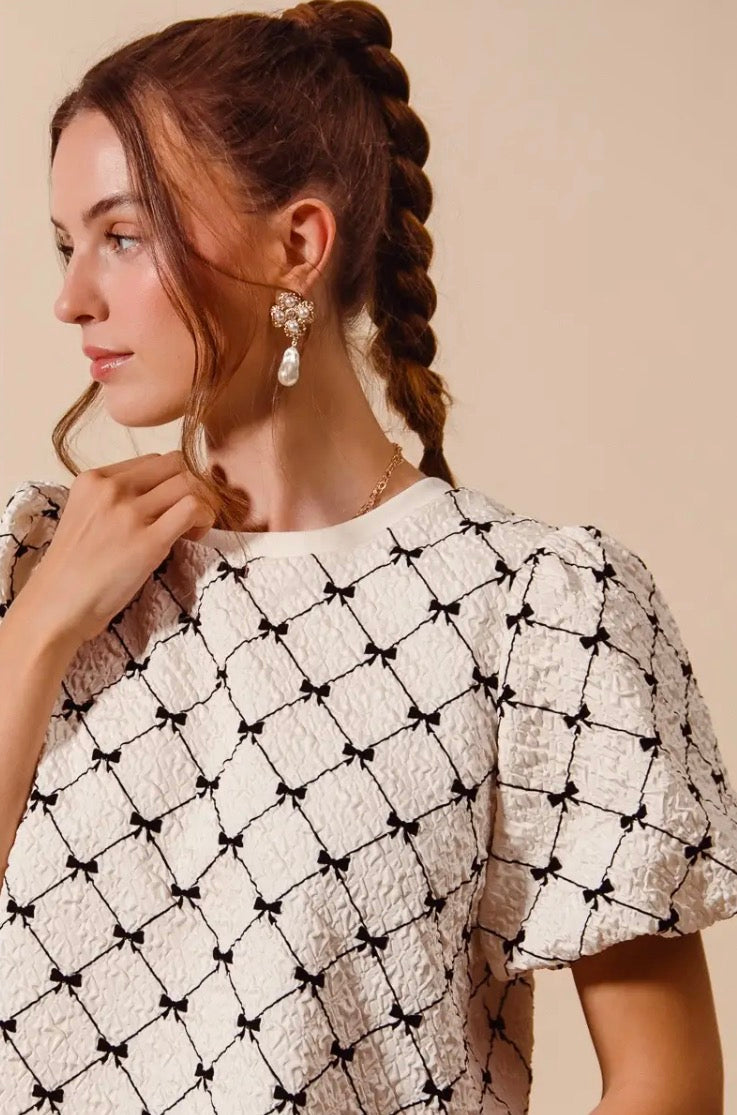 Bow Texture Woven Blouse