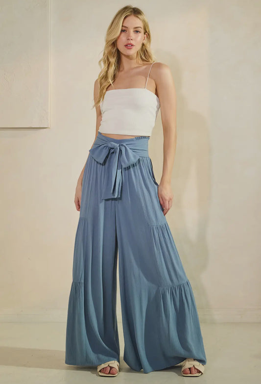 Woven ruffle hemming pants