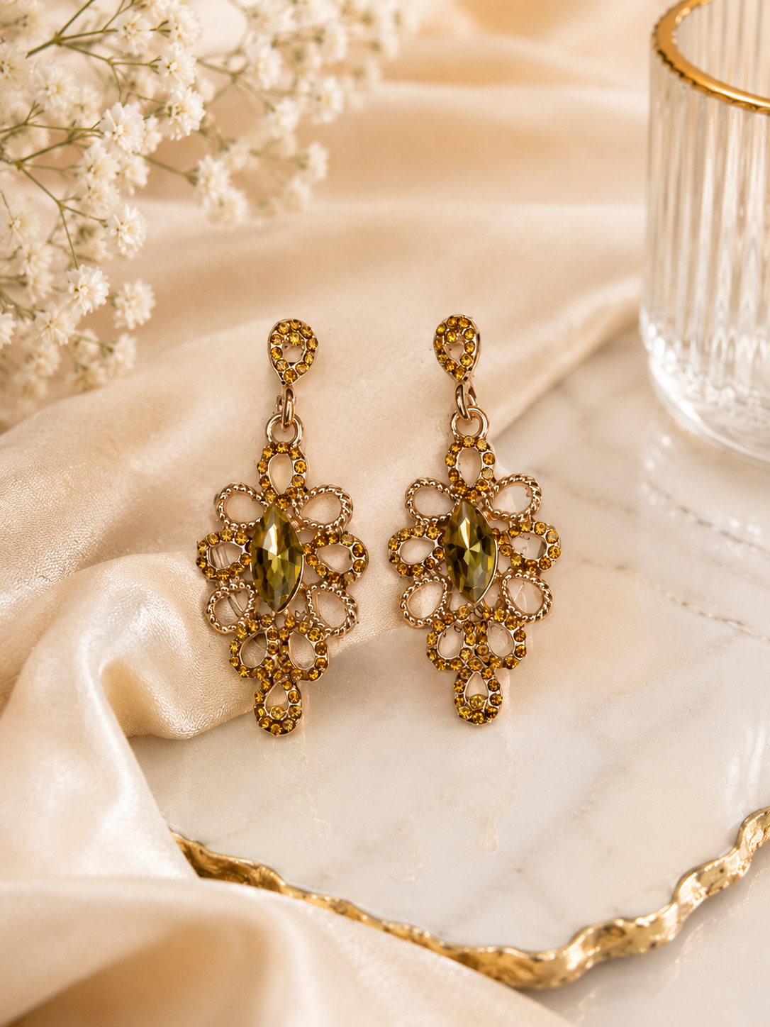 Golden Olive Chandelier Earrings