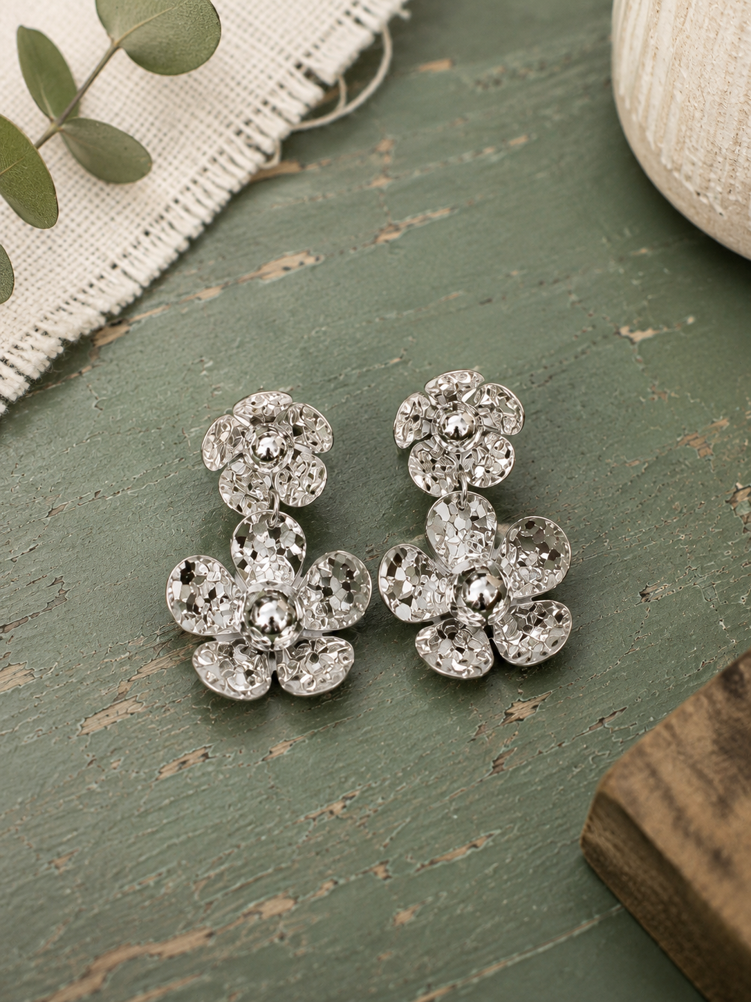 Silver Bloom Drop Earrings