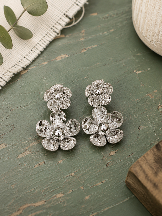 Silver Bloom Drop Earrings