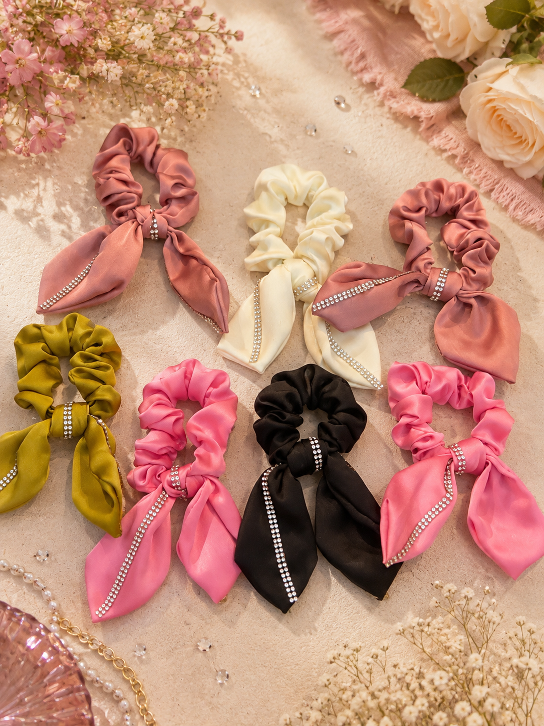 Satin Sparkle Bow Scrunchies