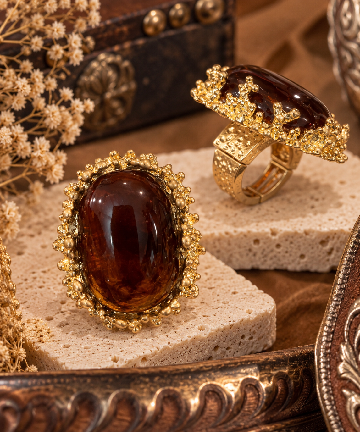 Golden Cognac Statement Ring