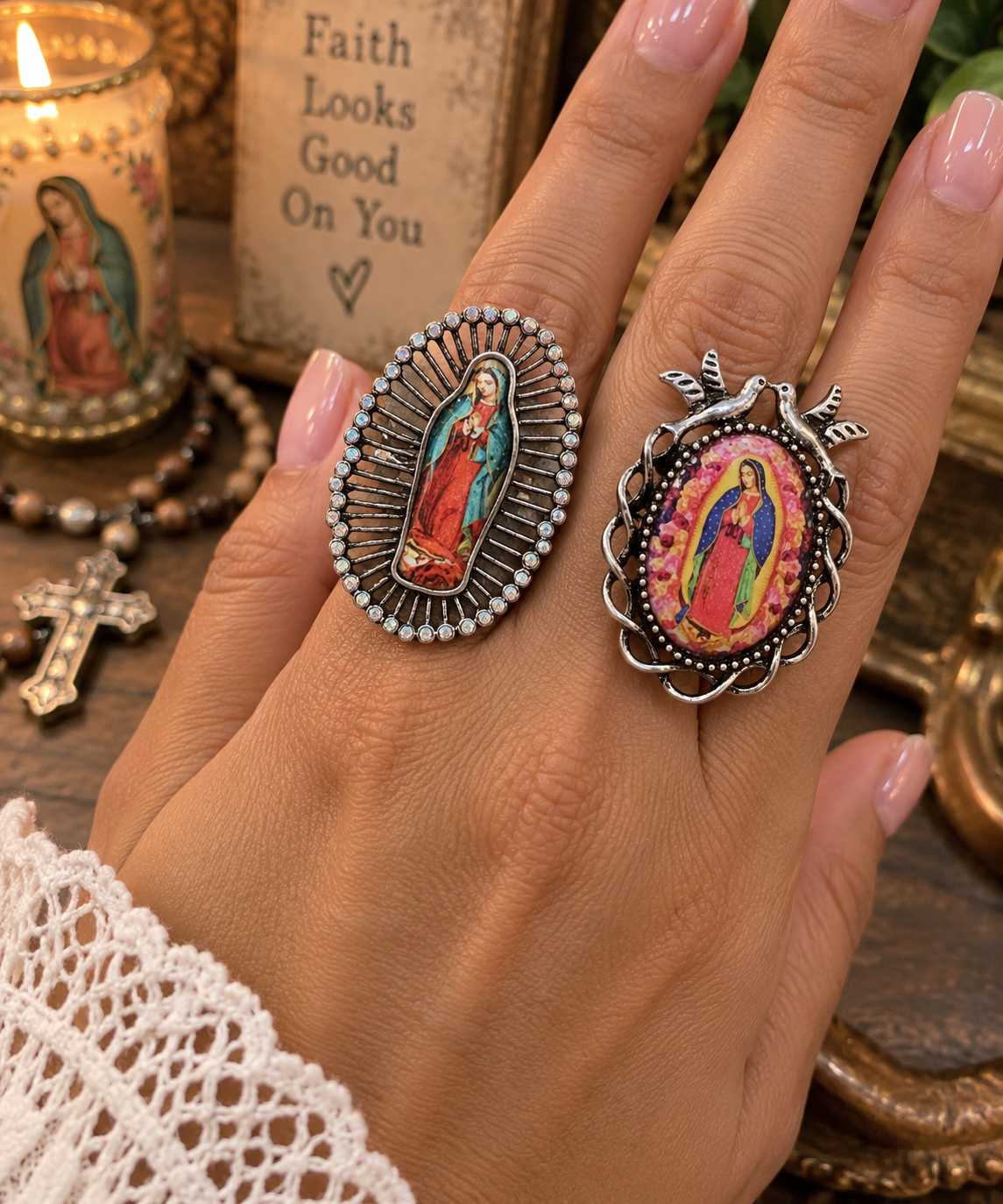 Virgencita Blessings Statement Rings