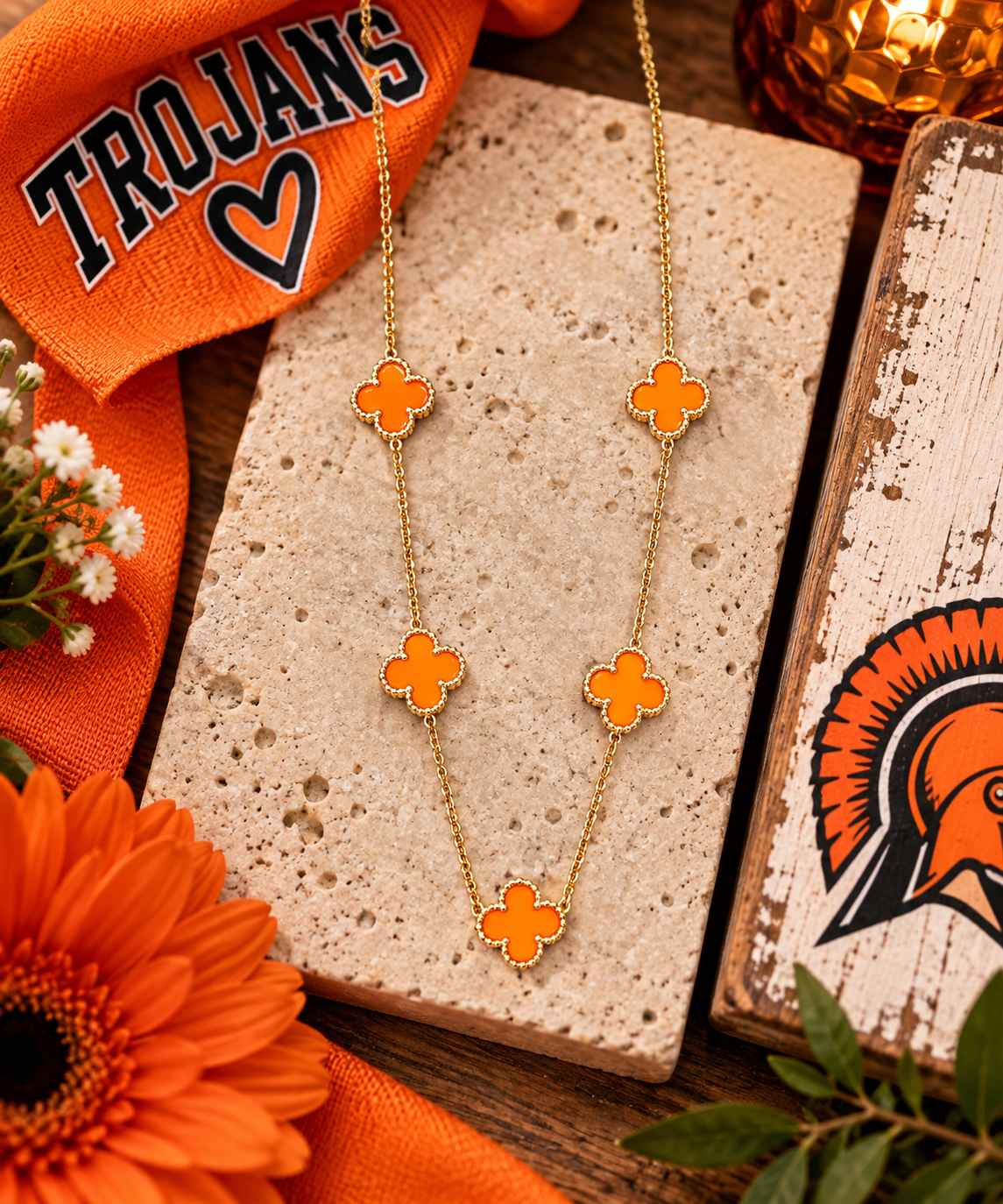 Trojan Lucky Clover Necklace 🧡✨