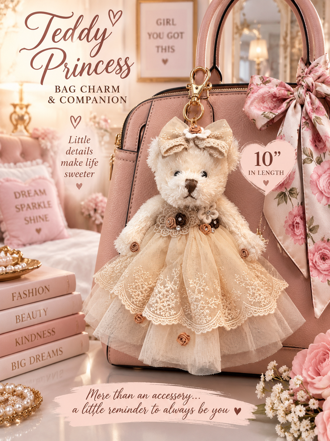 10 inch Princess Teddy Bag Charms