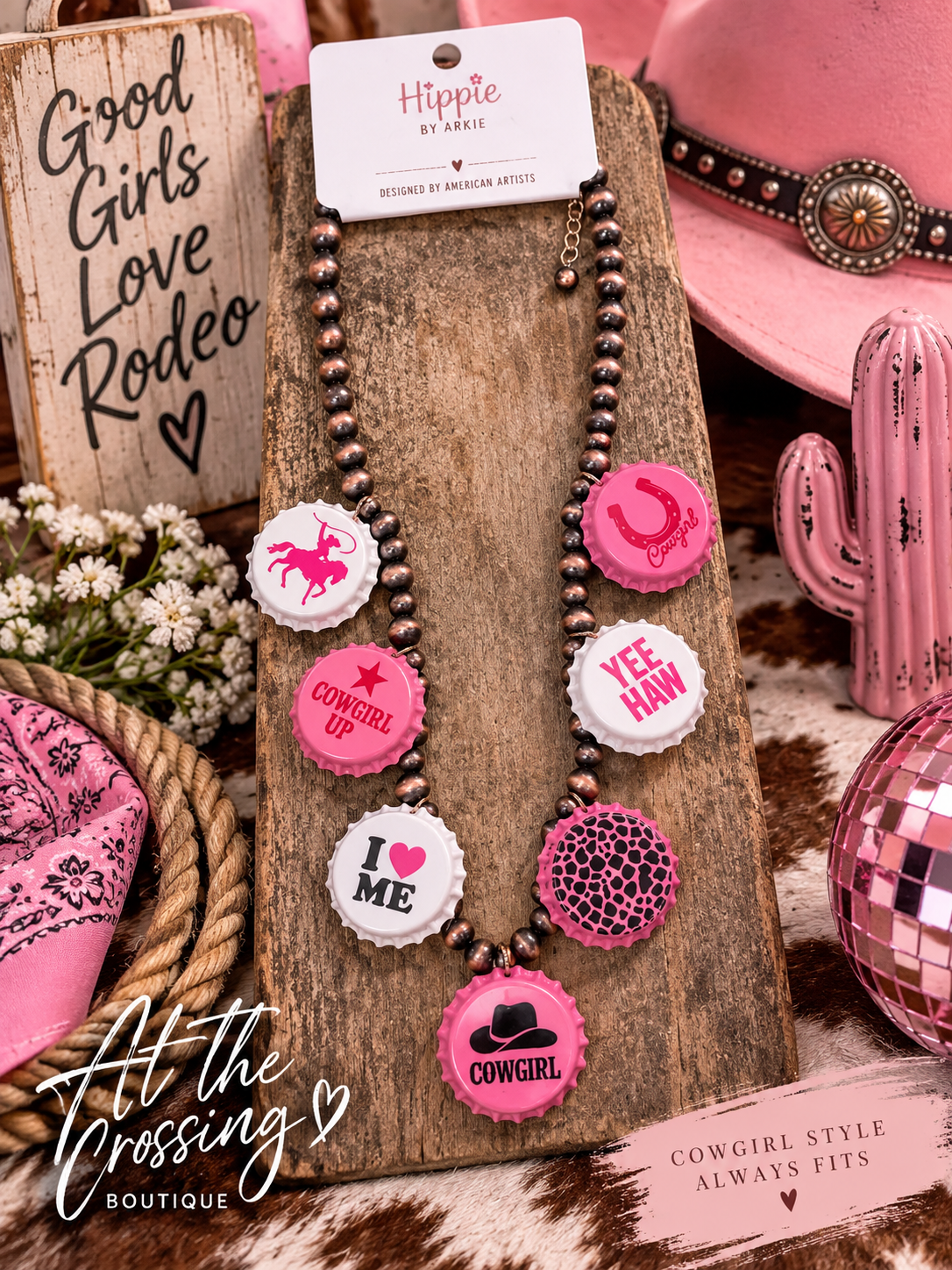 Pink Cowgirl Bottle Cap Necklace