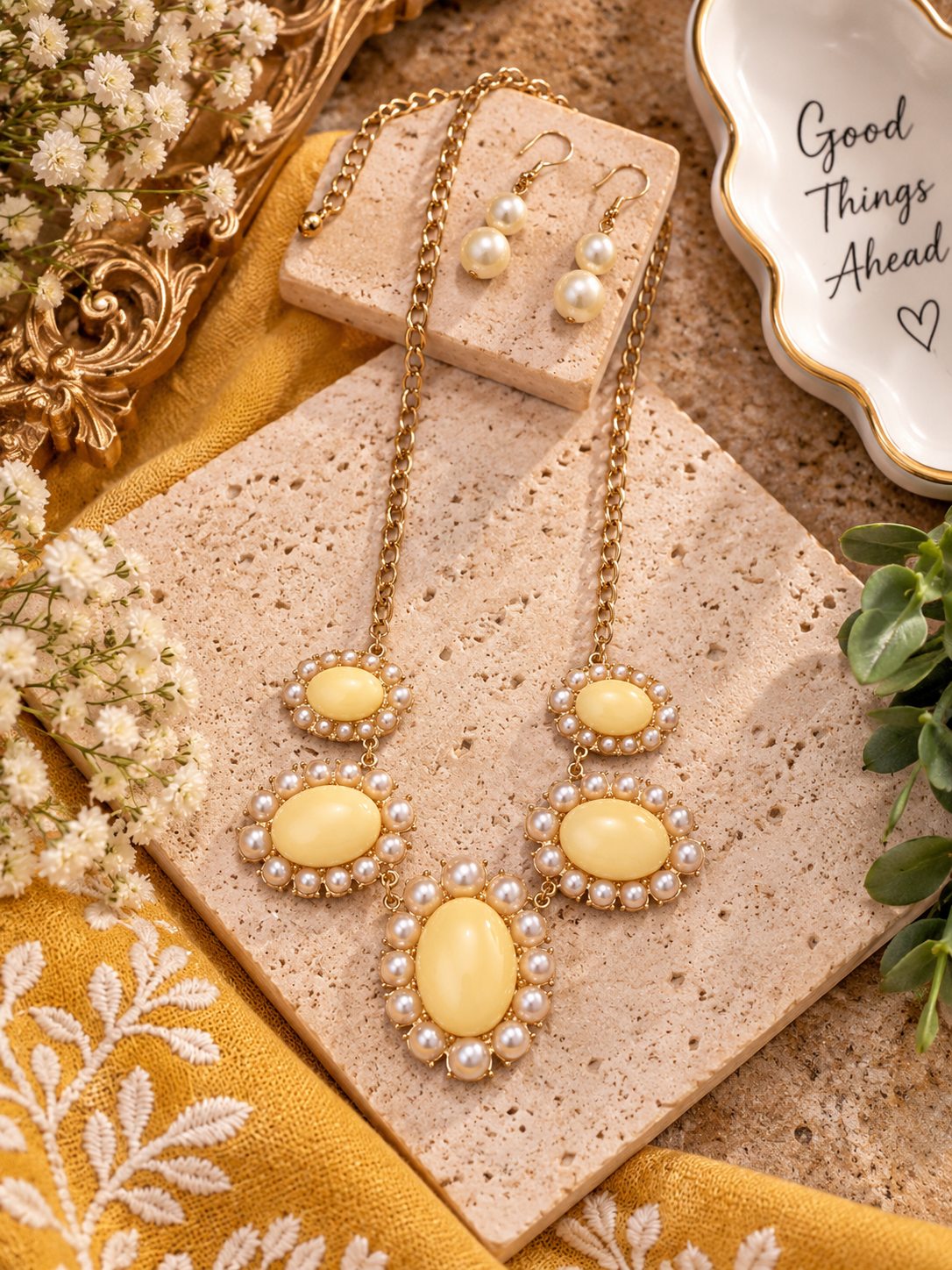 Golden Pearl Glow Necklace Set