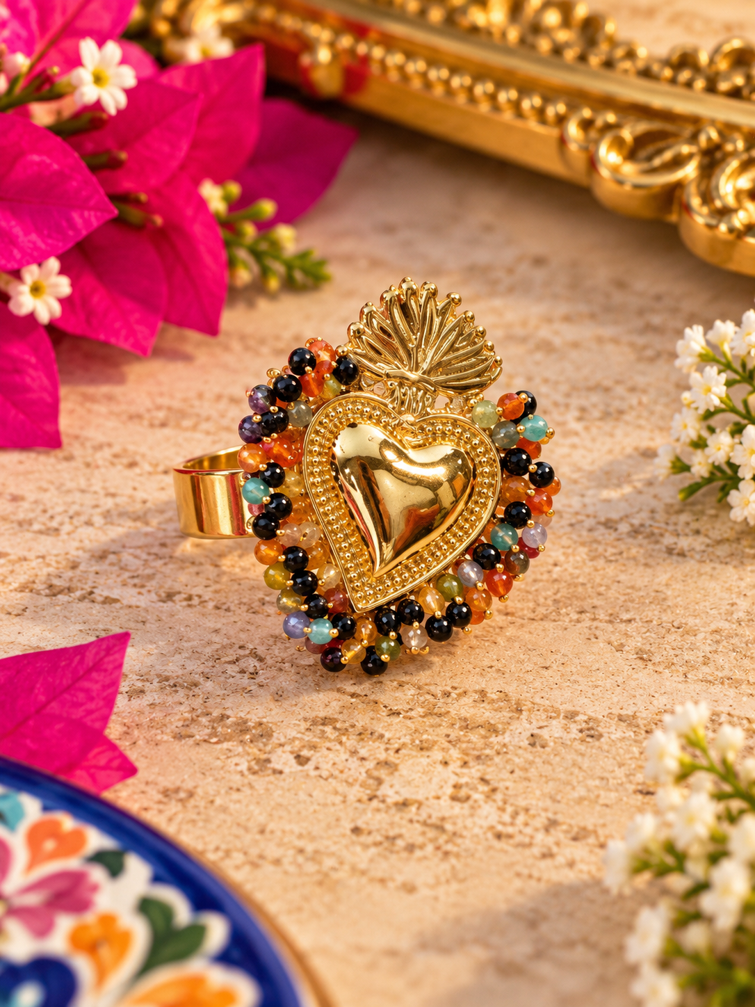 Sacred Heart Beaded Statement Ring