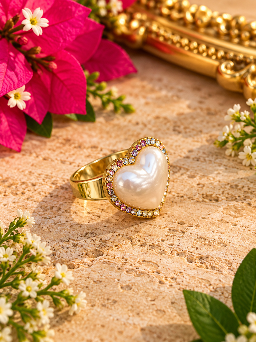 Pearl Heart Statement Ring