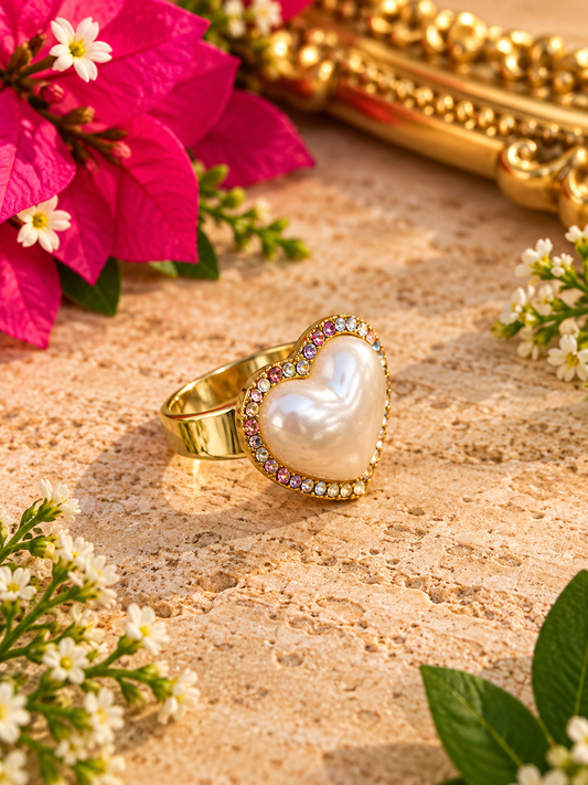 Pearl Heart Statement Ring