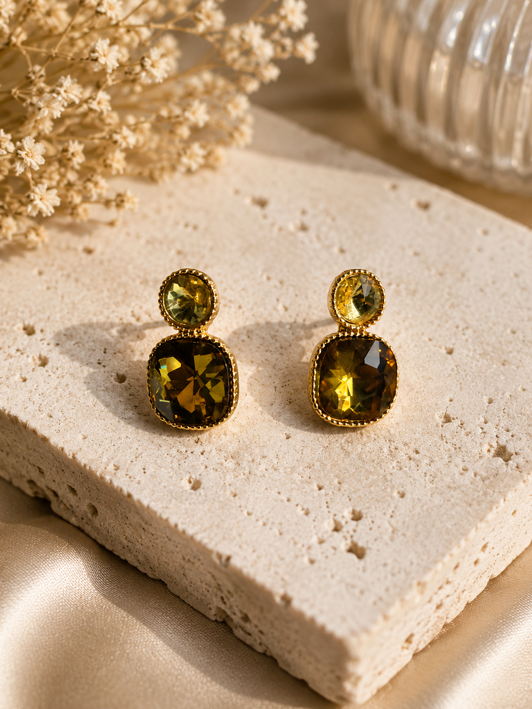 Amber dangle studs