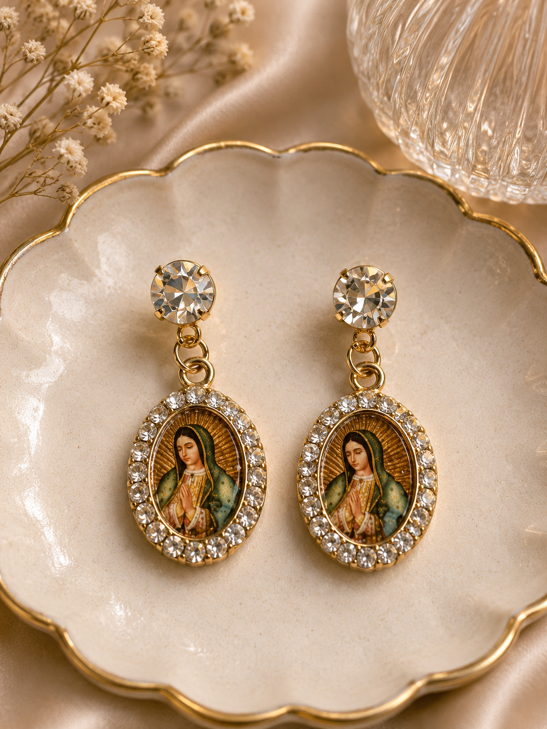 Oval Virgin Mary earrings