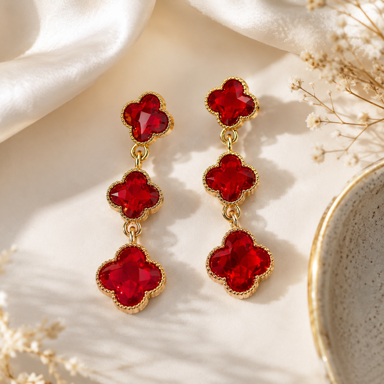 Red clover drop earrings