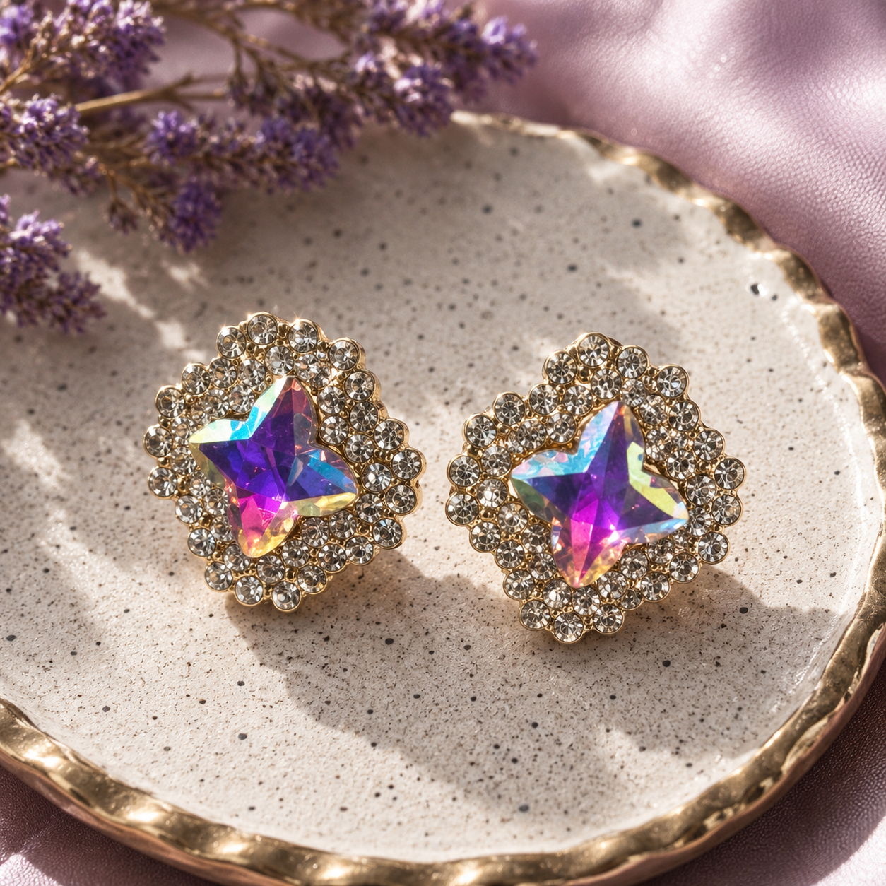 Iridescent Star Crystal Stud Earrings