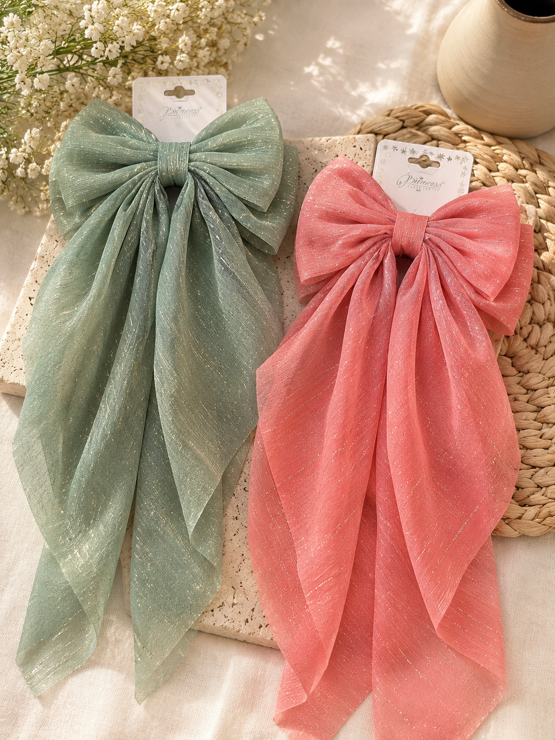Oversized Shimmer Tail Bow Hair Clips