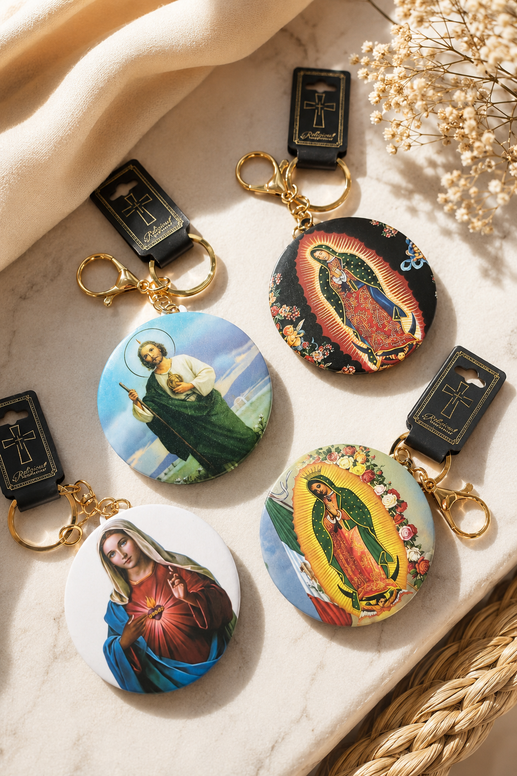 Religious mirror key chain