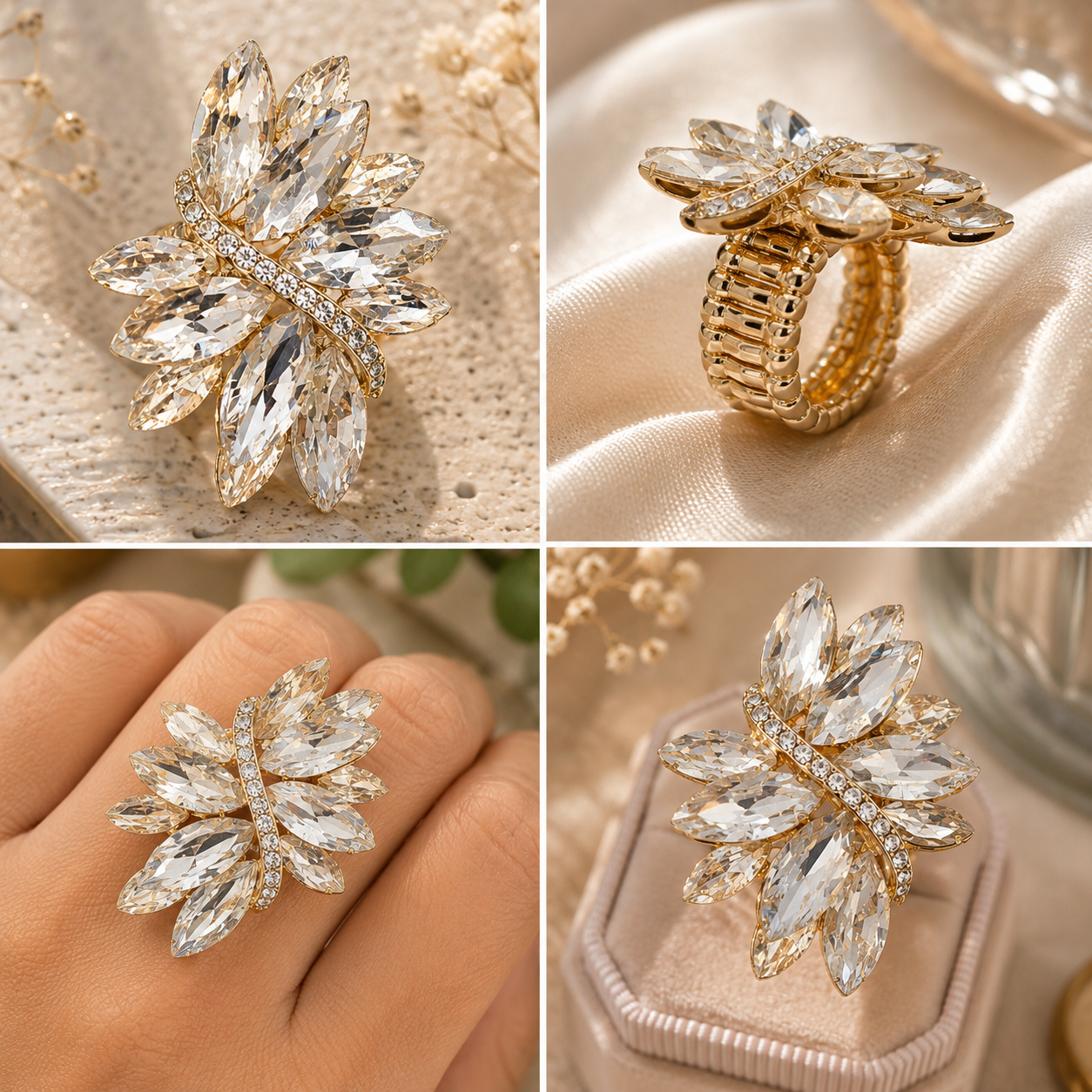 Crystal Leaf Statement Ring