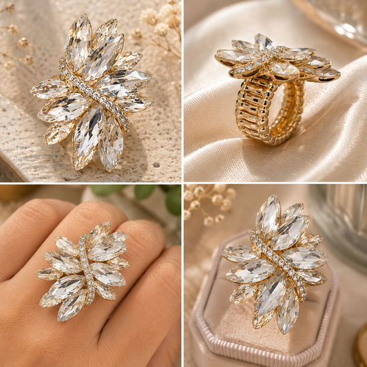 Crystal Leaf Statement Ring