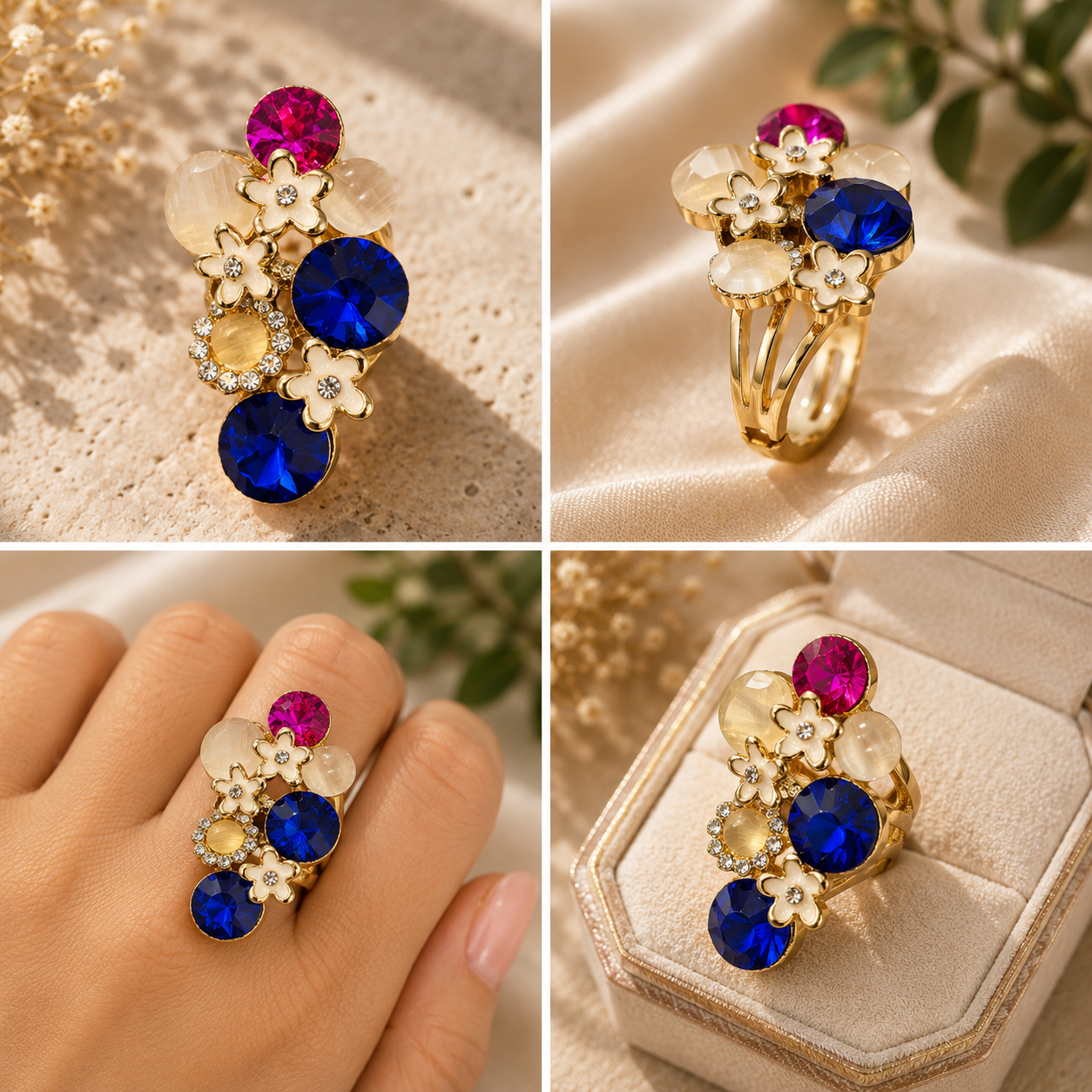 Jeweled Floral Statement Ring