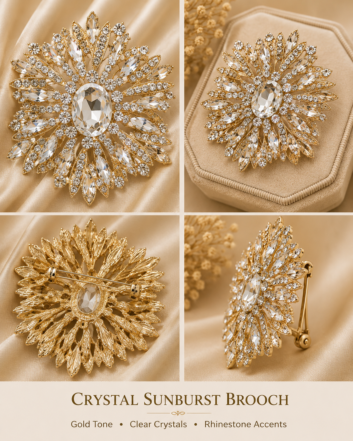 Crystal sunburst brooch