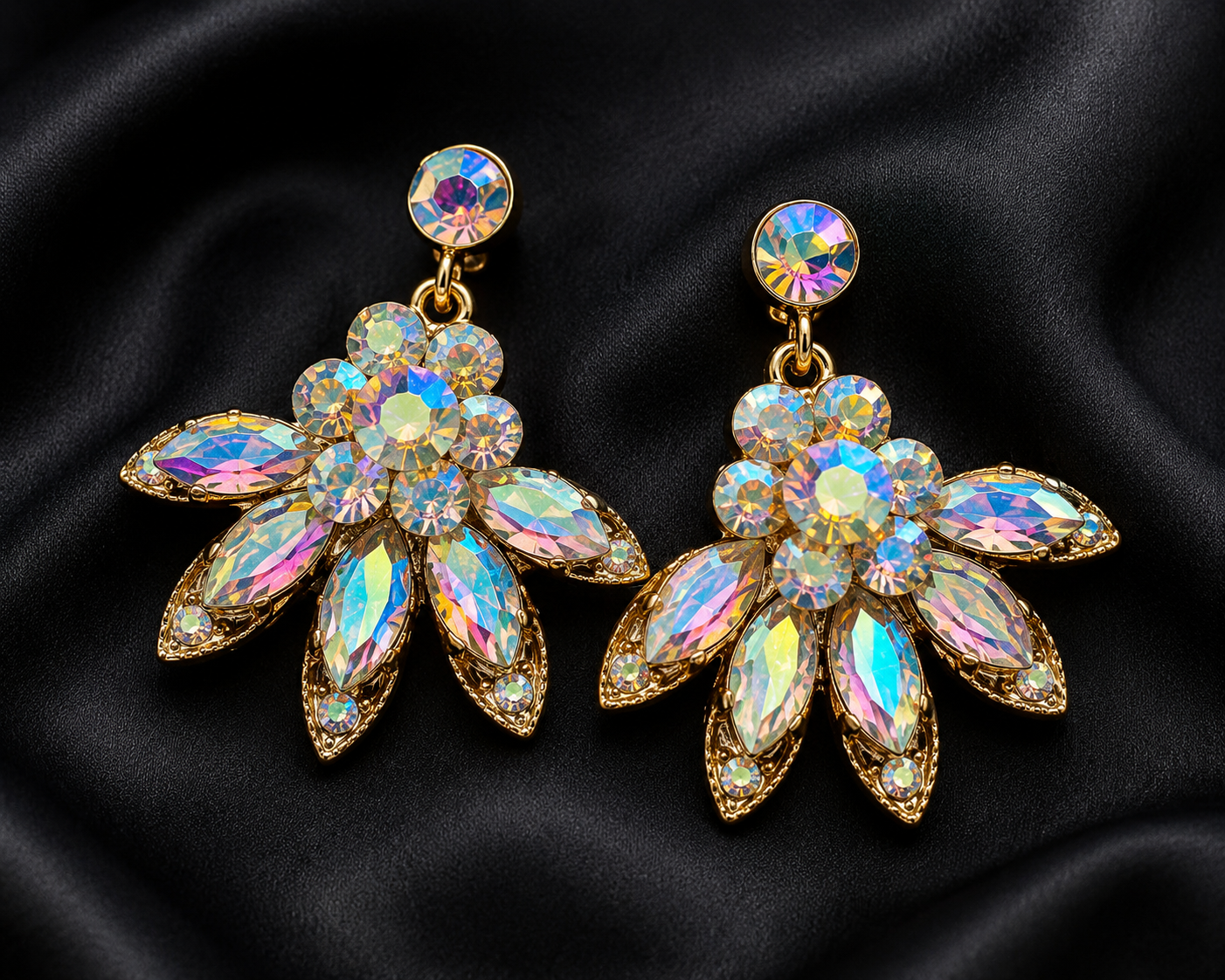 Iridescent Crystal Flower Earrings