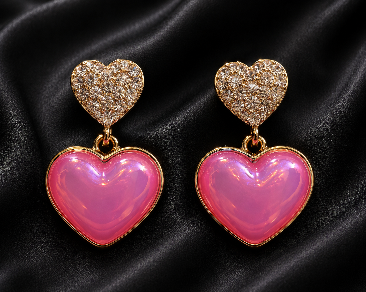 Pink Iridescent Heart Earrings