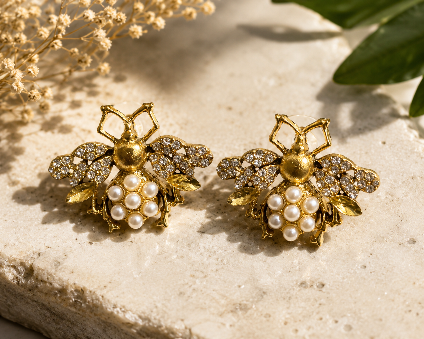 Pearl & Crystal Bee Earrings