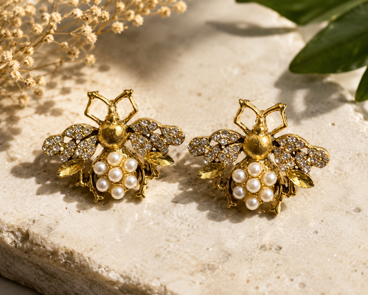 Pearl & Crystal Bee Earrings