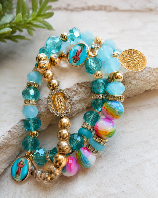 Turquoise Religious Charm Bracelet Set