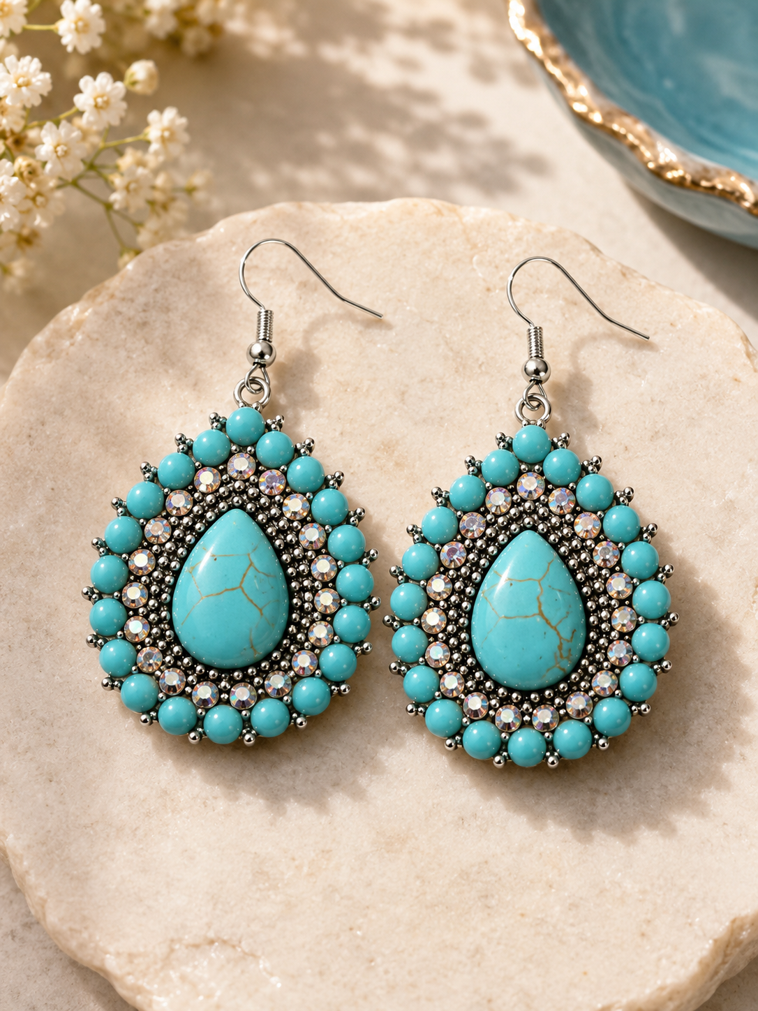Turquoise Crystal Teardrop Earrings