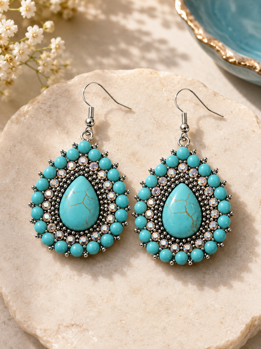 Turquoise Crystal Teardrop Earrings