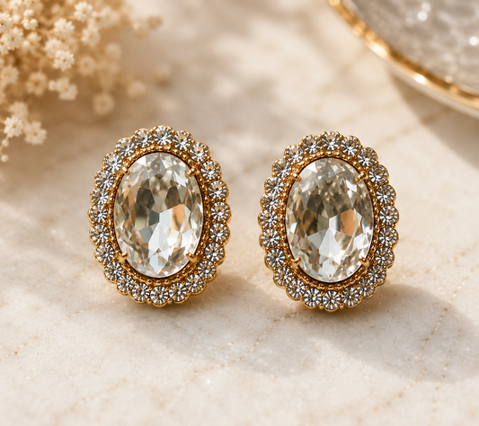 Oval Crystal Halo Stud Earrings