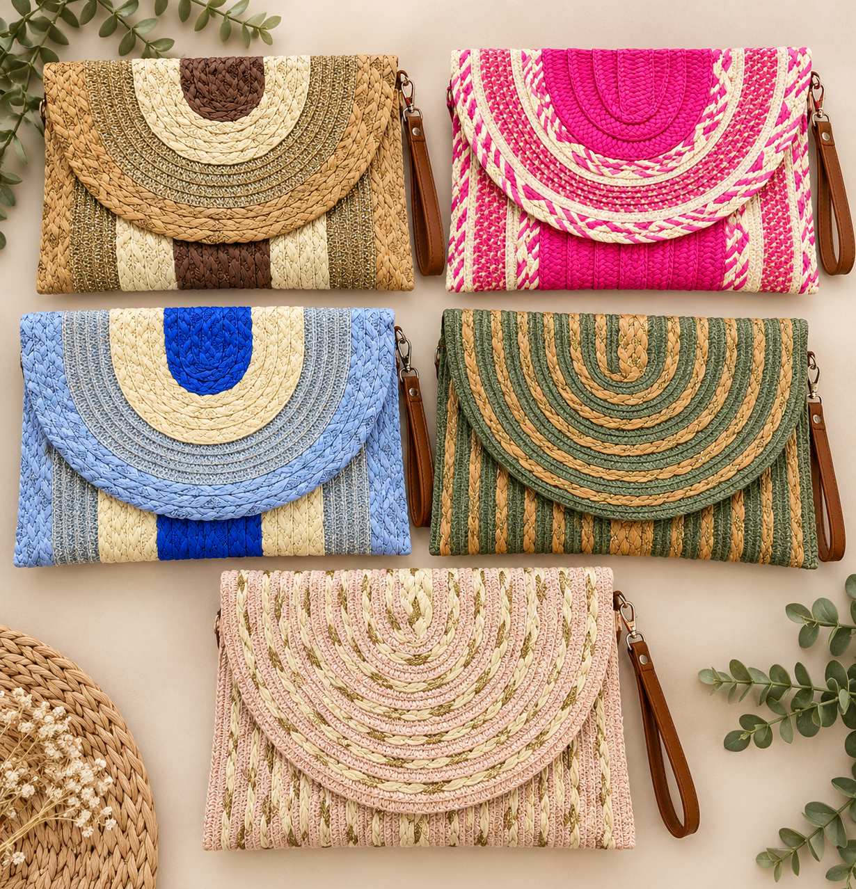 Woven Straw Wristlet Clutch