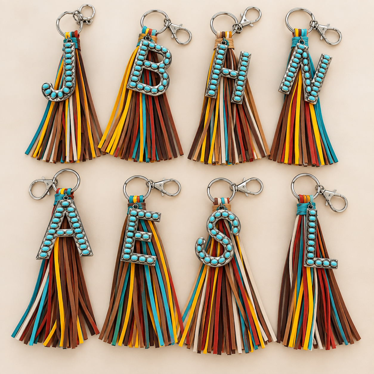 Turquoise Initial Tassel Keychains