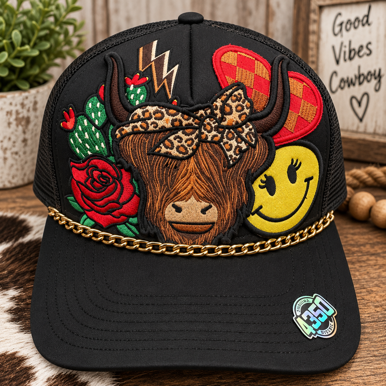 Highland Cow Western Patch Trucker Hat