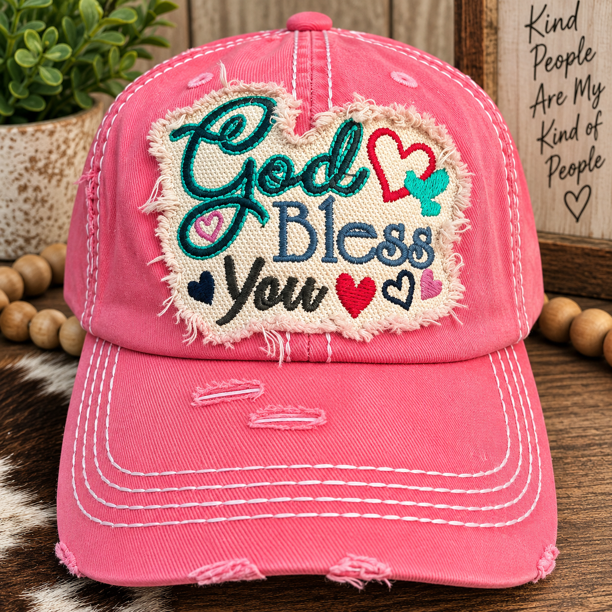 God Bless You Distressed Hat
