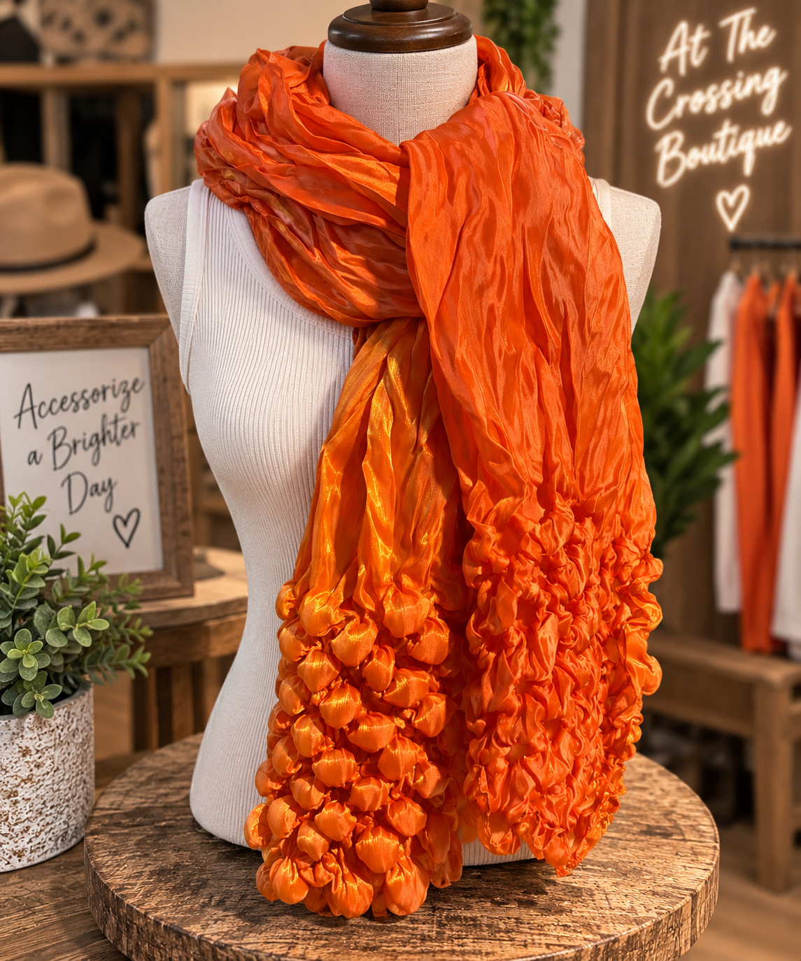 Orange Ruffle Crinkle Scarf