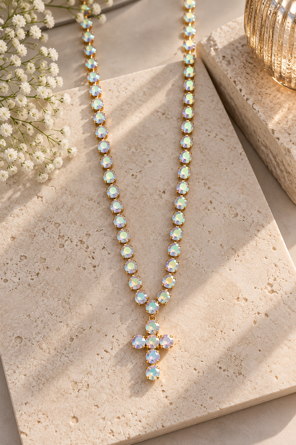 Iridescent Crystal Cross Necklace