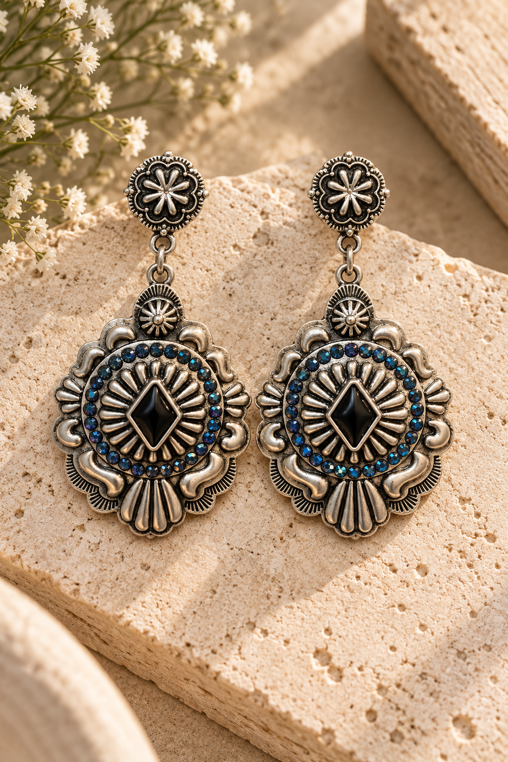 Midnight Western Concho Earrings