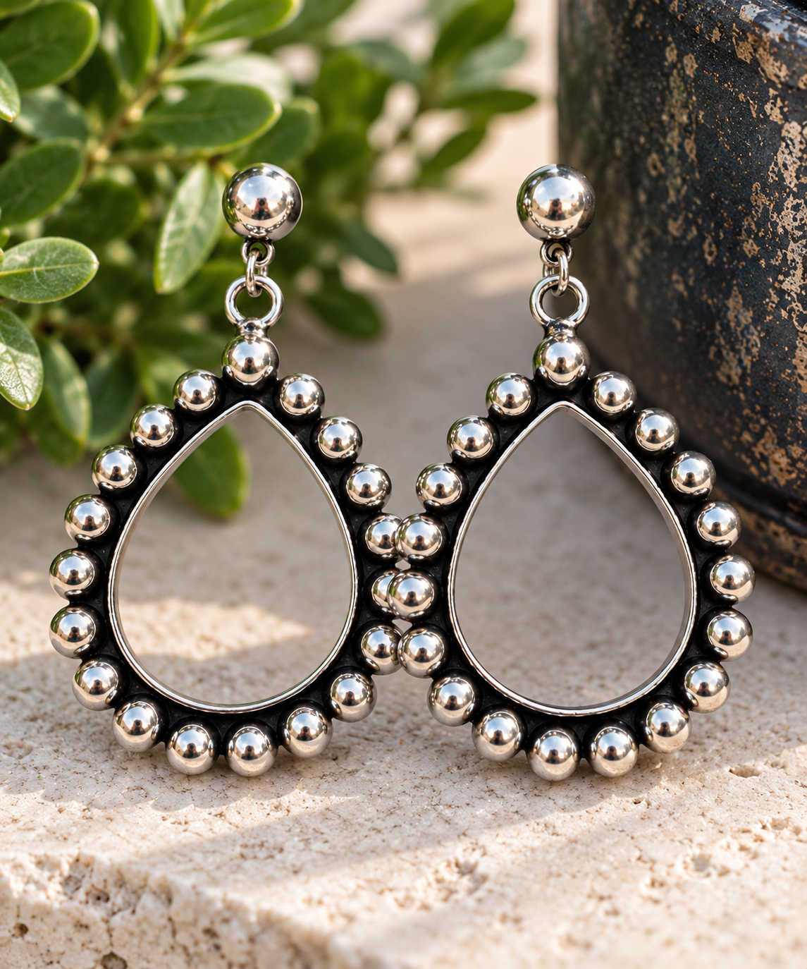 Silver Beaded Teardrop Earrings