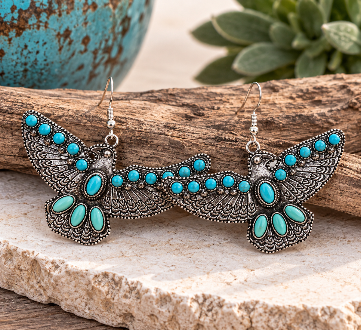 Turquoise Thunderbird Statement Earrings