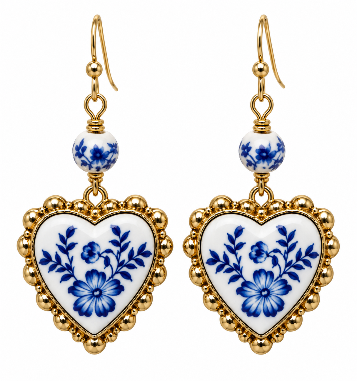 Blue Willow Heart Earrings