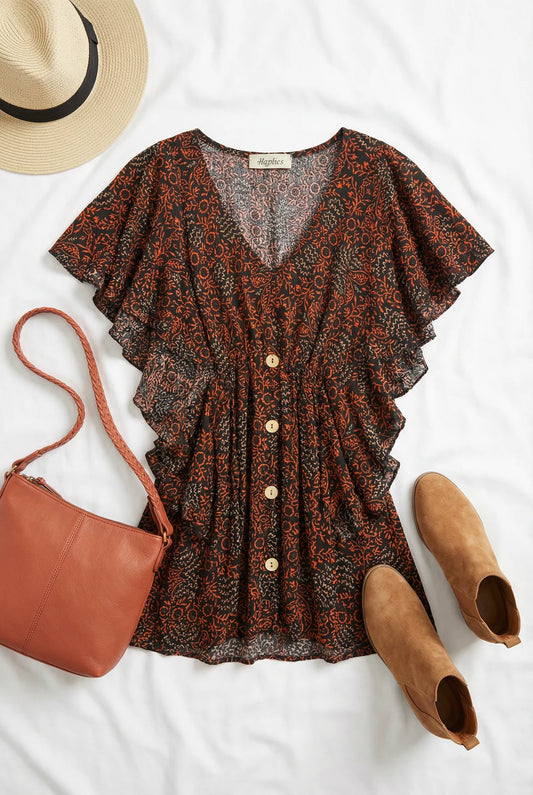 Boho floral ruffle top
