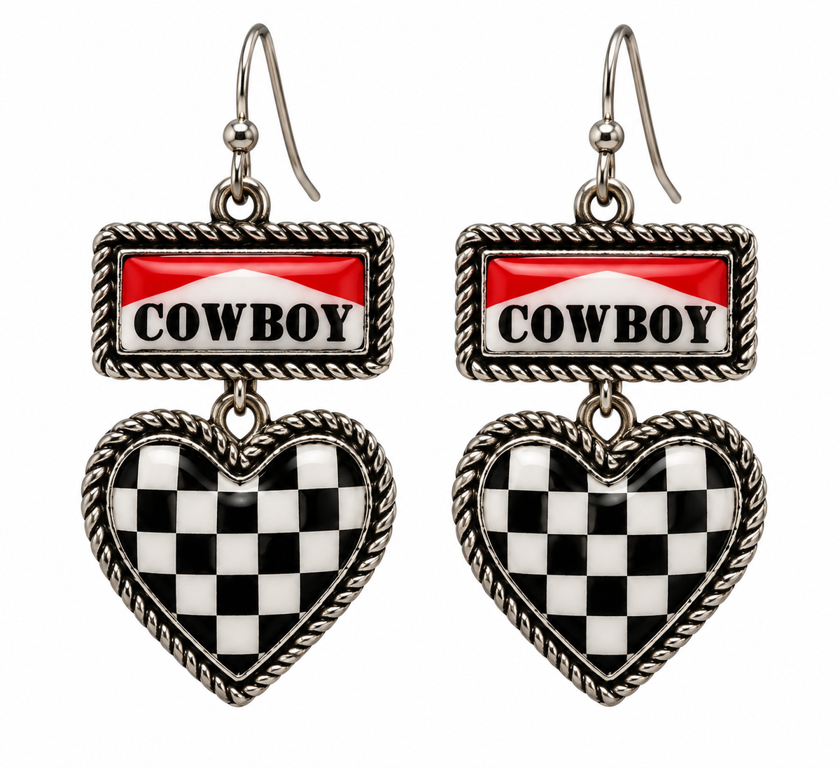 Cowboy Checkered Heart Earrings