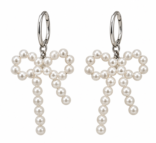 Pearl Bow Drop Earrings
